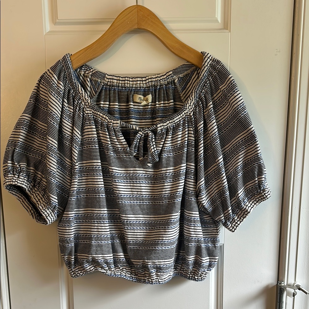 Madewell Puff-Sleeve Crop Blouse with Tie Front - S